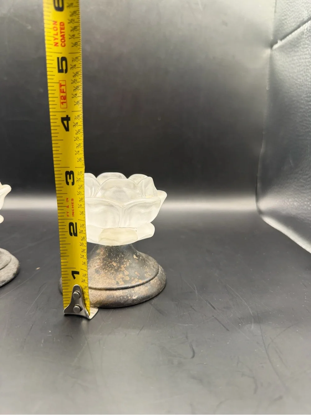 Pair Frosted Glass Flower Tealight Candle Holders Vintage Style